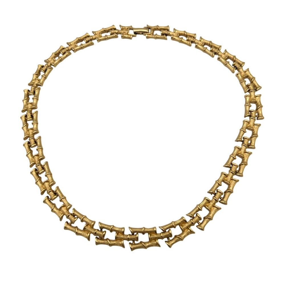 Vintage Monet Gold-Tone Bamboo Link Necklace 16 Inches Elegant Retro Jewelry - Picture 4 of 6